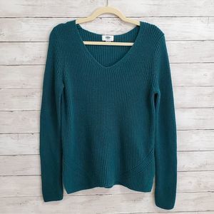 Old Navy Shaker Stitch V-Neck Sweater (Teal)